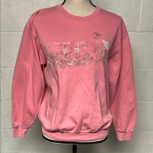 Vintage Pink pullover sweatshirt garden theme s/m